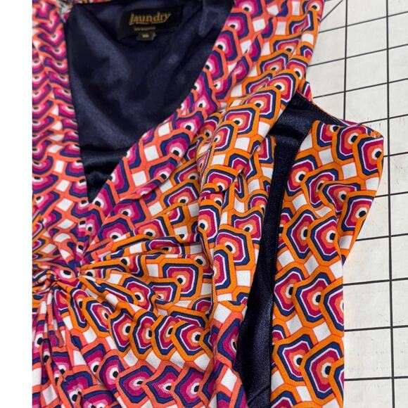 Laundry by Shelli Segal Orange Pink Geometric Sleeveless Halter Dress Women 10 - Picture 9 of 11